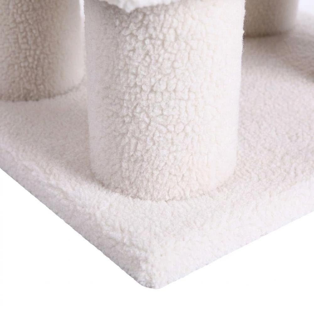 Faux Fleece Cat Step Stairs with Pressed Wood Platforms by Bison Pets – Engineered Wood, Beige