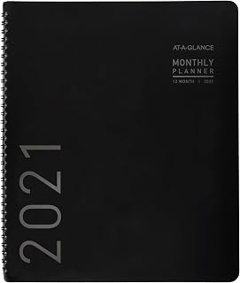 2021 Monthly Planner by AT-A-GLANCE, 9” x 11”, Black, Includes Monthly Tabs, Pockets, Spiral Bound for Students, Teachers, School Assignments (70260X0521)