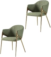 Starlight Canyon Home Boucle-Upholstered Dining Chairs Set of 2, Iron-Frame Upholstered Kitchen and Dining Room Chairs, Green Boucle Fabric