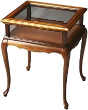 Starlight Canyon Home Cherry Veneer Curio Table with Glass Sides, Hinged Lid Shadow Box Display Case for Living Room, Den or Family Room