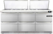 DL72-27M-FB-D Designer Line Mighty Top Sandwich Unit, 72" W, With 27 Pan Top Openings, Front Breathing & Six Drawers