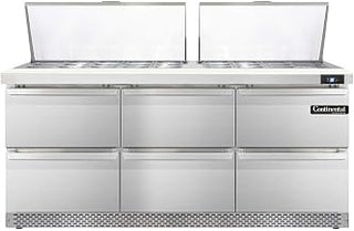 DL72-27M-FB-D Designer Line Mighty Top Sandwich Unit, 72" W, With 27 Pan Top Openings, Front Breathing & Six Drawers