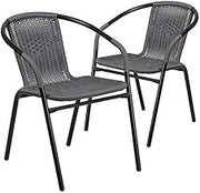 2 Pack Indoor or Outdoor Restaurant Chair with Black Frame Finish and Gray Rattan