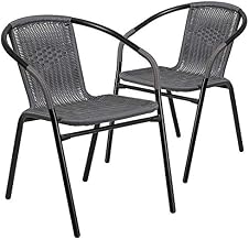 2 Pack Indoor or Outdoor Restaurant Chair with Black Frame Finish and Gray Rattan