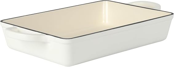 Crock-Pot Artisan 13" Enameled Cast Iron Lasagna Pan – Matte Linen White, Durable Oven Safe Bakeware
