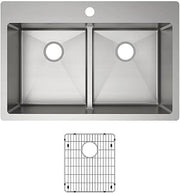Elkay Crosstown ECTSRA33229TBG1 Equal Double Bowl Dual Mount Stainless Steel Kitchen Sink Kit with Aqua Divide