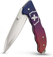 Victorinox Evoke Alox Single Blade Pocket Knife, Blue/Red | Swiss Made 4-function outdoor tool featuring a removable carry clip, silver Alox scales and paracord pendant hole