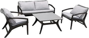Armen Living Beckham Outdoor Chair in Dark Eucalyptus Wood and Gray Rope with White Cushions