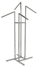 Econoco 4-Way Clothing Rack, Adjustable Slanted Arms, Chrome | Heavy-duty chrome square tubing garment display, professional-grade construction delivers durability & style for retail use