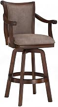 Furnifact Rubberwood Swivel Bar Stool with Upholstered Seat and Arms, Bar Height Stools for Kitchen Island or Bar Stools, Cherry
