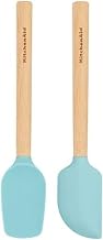 KitchenAid Bamboo Wood Handled MINI Spatula Set with Silicone Head, Set Of 2, Aqua Sky