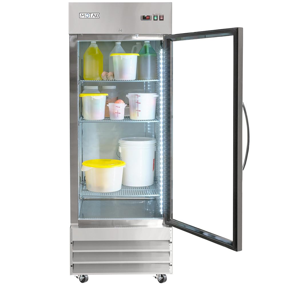 29" One Section Reach In Refrigerator - (1) Right Hinge Glass Door by MOTAK – 30.71x35.04x83.46, In Description, Check Images, Model MSD-1DR-BAL-27-G-X