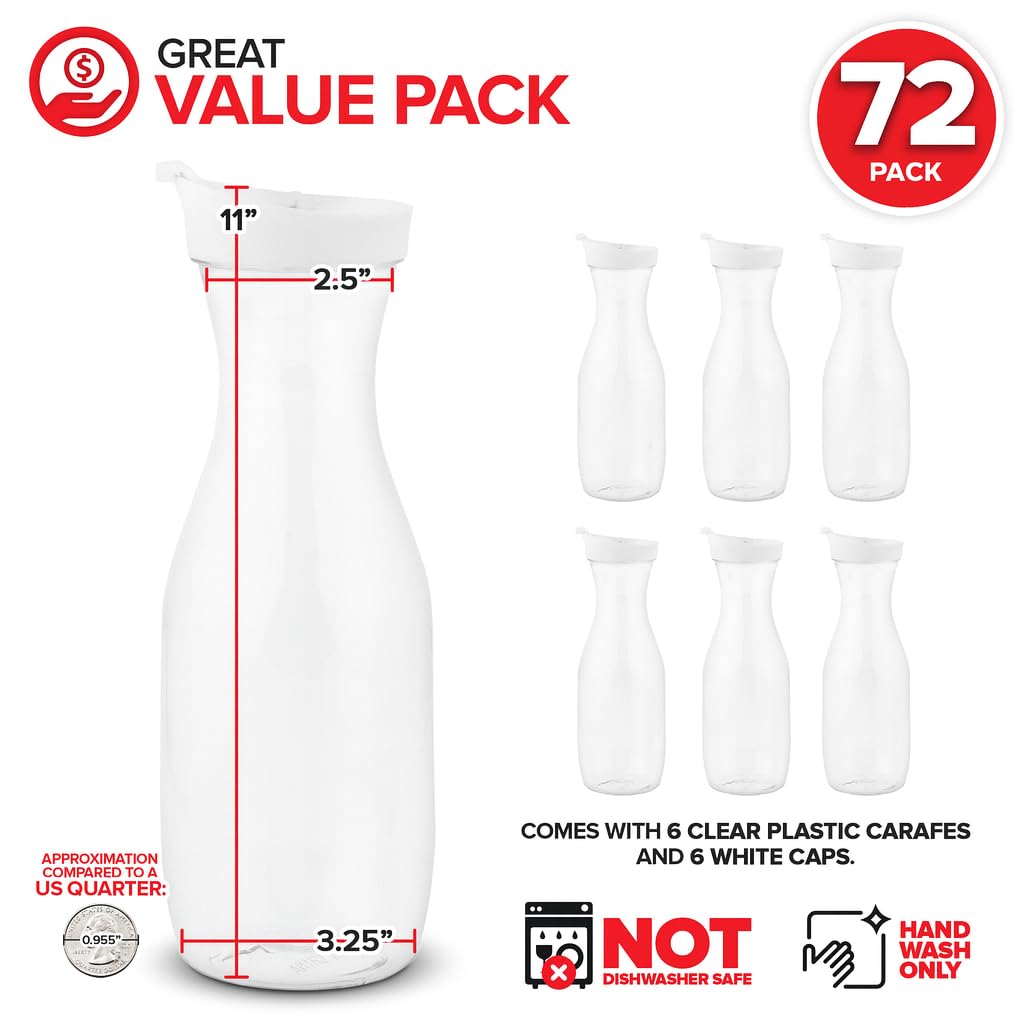 Plastic Juice Carafe with Lids Set of 72 32oz Clear Carafes for Drinks Water Milk Pantry Storage and Mimosa Bar by Stock Your Home – 32 ounces, Model Stock Your Home 3382_Case