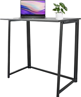 Collapsible Computer Gaming Desk, Small Folding Portable Laptop Table Corner Standing Bookshelf Workstation for Work Study Writing Play Home Office, Mesa para Computadora (Black)