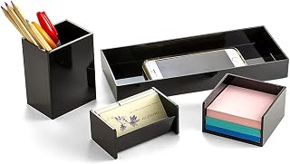 Officemate 4-Piece Desk Organizer Set, Plastic, Black