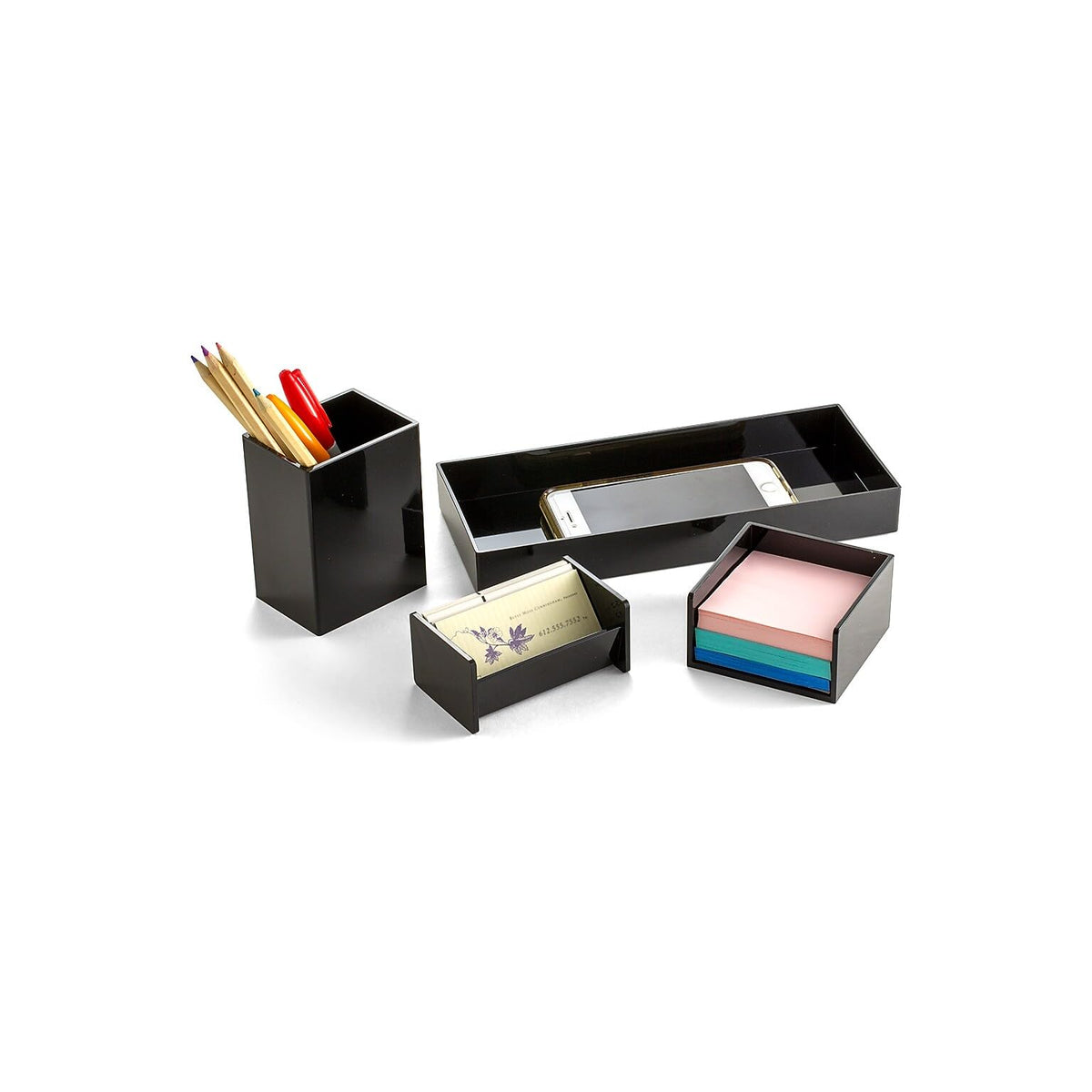 4-Piece Desk Organizer Set by Officemate – Plastic, Black, Pack of 4, Model 21532B