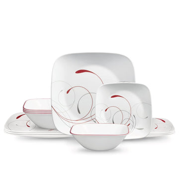Square Splendor 12-piece Dinnerware Set with Appetizer Plates by Corelle – Dinner set with Appetaizer Plates, Triple-layer-strong glass, Model 1142725