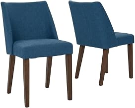 Walnut Veneer Dining Chairs with Polyester Upholstery Set of by Starlight Canyon Home – Rubberwood Solids and Walnut Veneers, Solid + Manufactured Wood, Blue, Pack of 2