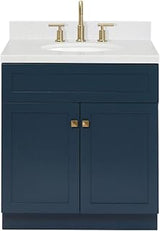 Ariel F030SCQOVO Hamlet 30" Free Standing Single Basin Vanity Set with Cabinet, Quartz Vanity Top, and Oval Bathroom Sink - Midnight Blue