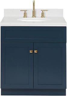 Ariel F030SCQOVO Hamlet 30" Free Standing Single Basin Vanity Set with Cabinet, Quartz Vanity Top, and Oval Bathroom Sink - Midnight Blue