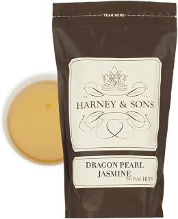 Harney & Sons Dragon Pearl Jasmine Tea Sachets, 50 Count | Hand-rolled jasmine green tea pearls from China. Contains caffeine.