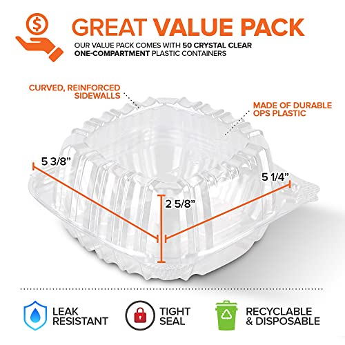 Stock Your Home 5" x 5" - 50 Count / Clear / 1 Clamshell Take Out Containers