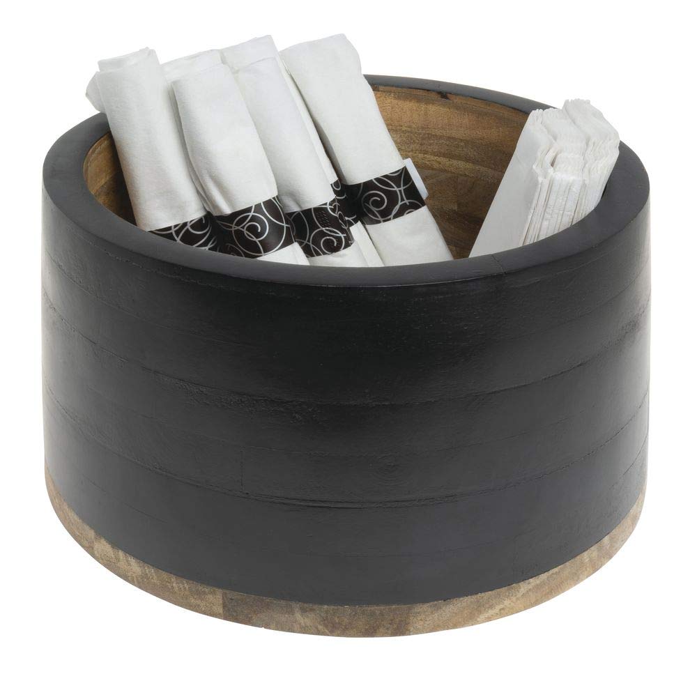 Round Black Mango Wood Riser - 12" Dia x 7" H by HUBERT – Wood, Beige, Model 94719