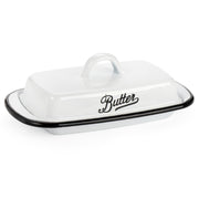 Suwimut Enamel Butter Keeper, White with Black Trim, 7.7 x 4.3 x 2.6 Inches