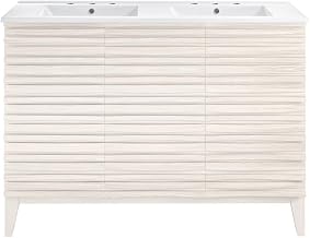 Swiss Madison Cascade 48" Freestanding Bathroom Vanity in White Oak with 3-Hole Widespread Double Basin Sink Top