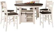 Starlight Canyon Home Solid Pine Dining Furniture 7 Piece Set, Round Counter Height Farmhouse Bar Height Table and Chairs, Vintage White