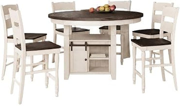 Starlight Canyon Home Solid Pine Dining Furniture 7 Piece Set, Round Counter Height Farmhouse Bar Height Table and Chairs, Vintage White