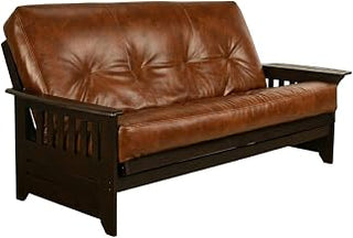 Starlight Canyon Home Brown Futon with Polyester Leather Cotton Blend, Spacious 82-Inch Length, Modern Frame, Comfortable Convertible Seating and Lounging