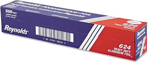 Reynolds 624 Heavy Duty Aluminum Foil Roll, 18" Width x 500' Length, Silver, 1-Roll Per Case