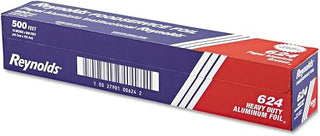 Reynolds 624 Heavy Duty Aluminum Foil Roll, 18" Width x 500' Length, Silver, 1-Roll Per Case