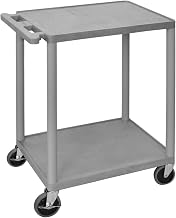 Luxor Grey Plastic 2-Shelf Utility Cart - 24"L x 18"W x 33"H