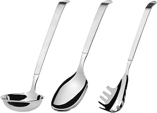 Amefa Stainless Steel Serving Set 3 Piece Kitchen Essentials Pasta/Sauce Set: Spaghetti Server, Serving Spoon, Large Ladle