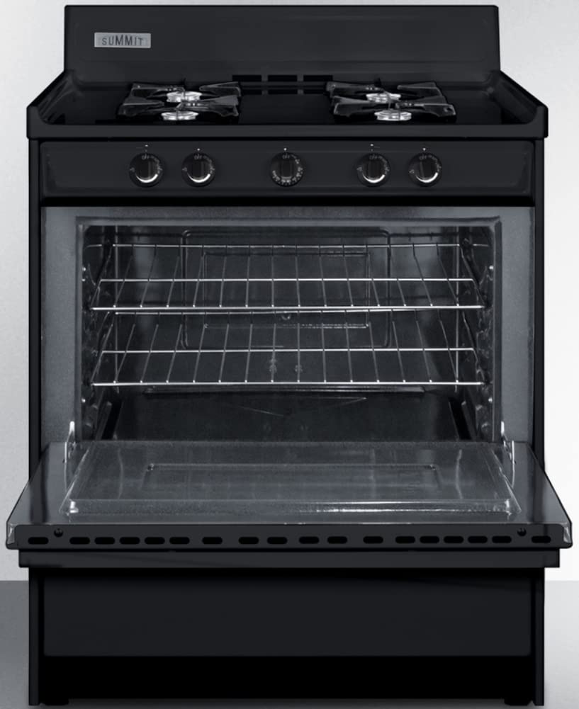 30" Wide Open Burner Gas Range in Black with Electronic Ignition by Summit Appliance – 3.69 cubic_feet, Porcelain and Steel, Black, Model TNM2107C