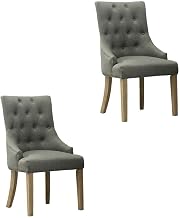 Furnifact Upholstered Solid Wood Wingback Dining Chairs Button-Tufted with Nail Heads Set of 2, Accent Chairs for Living Room, Grey