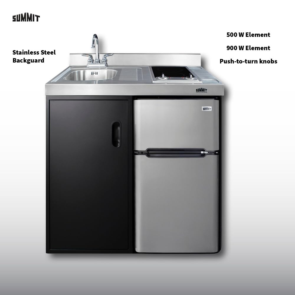 Summit 39" Wide All-in-One Kitchenette by Summit Appliance – Large, 3.2 cubic_feet, Glass, Black / Gray, Model C39ELGLASSBK