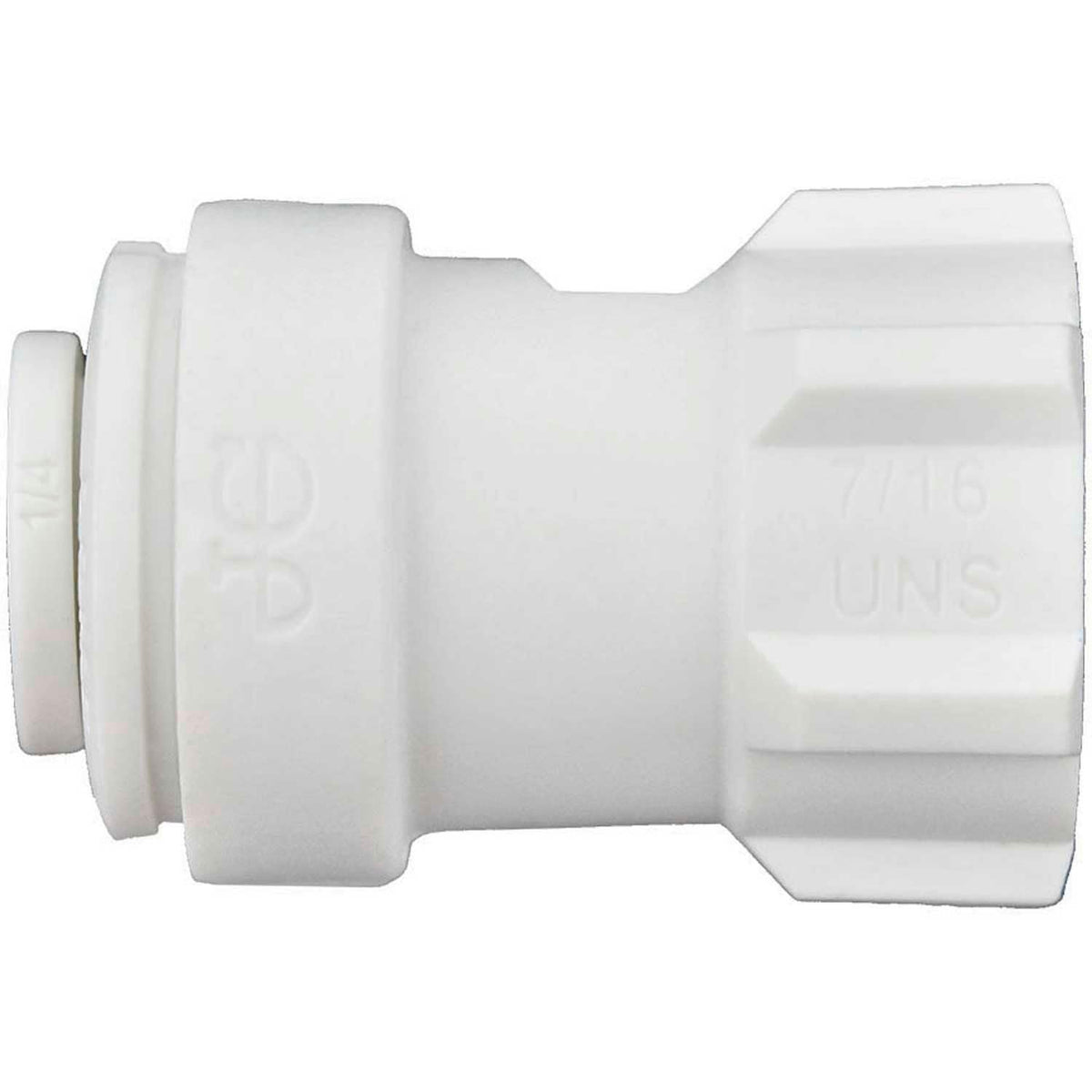 Polypropylene Faucet Connector 1/4'' x 7/16''-24 UNS by John Guest – 1/4" x 7/16"-24 UNS, Polypropylene, White, Model PP3208U7W-US