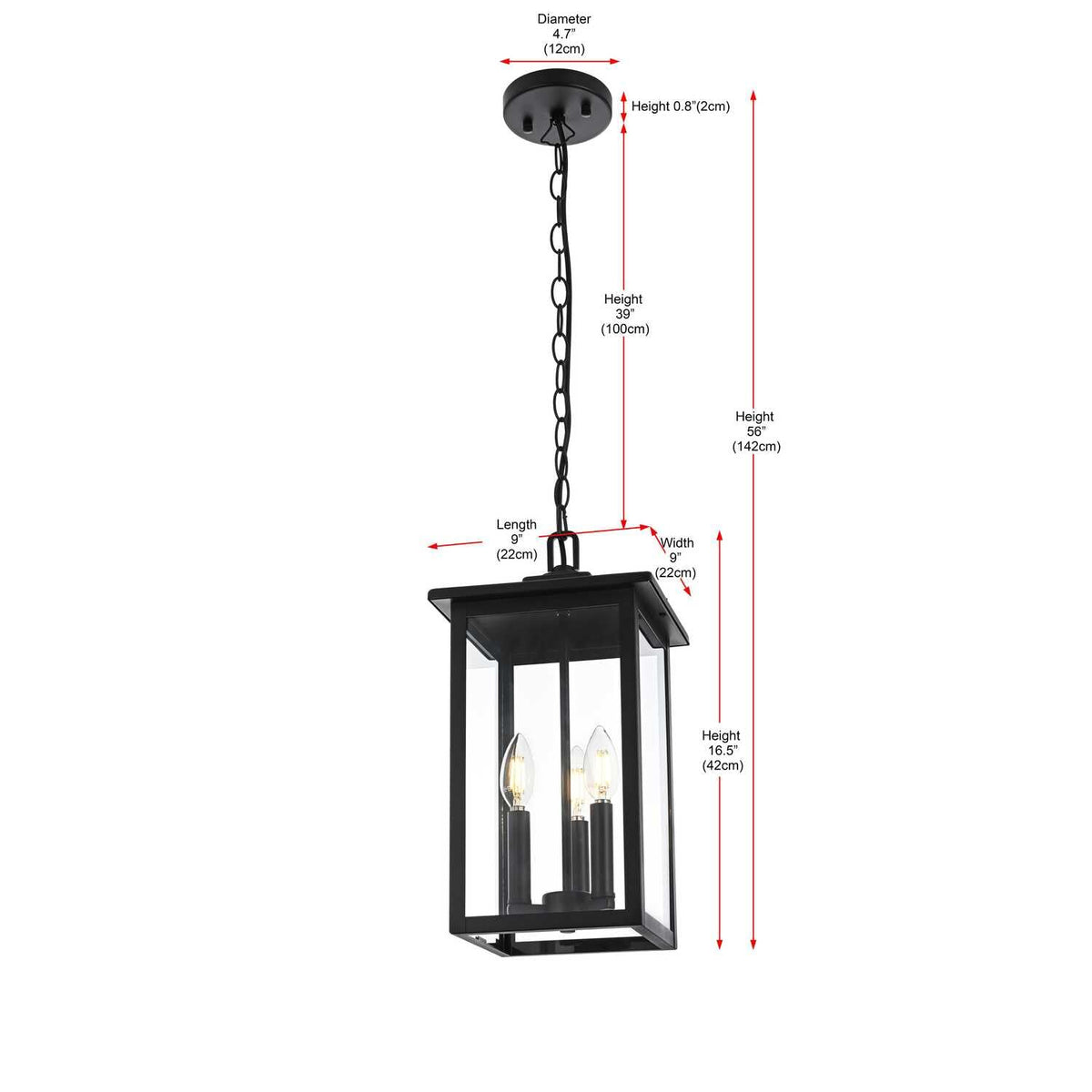 Carlisle 7" Outdoor Pendant in Black by Elegant Lighting – 9.00"W x 16.50"H x 9.00"L, Glass, Black, Model OD325H17BK