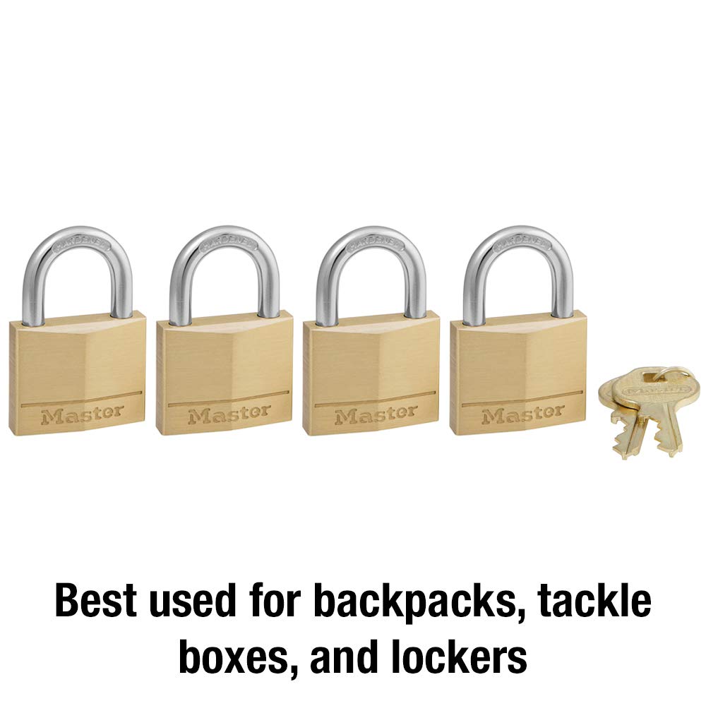 Solid Brass Padlock with Key by Master Lock – 4 Pack, Brass, Brass, Silver, Model 140Q
