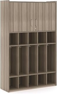Tot Mate 5 Section Coat Locker with Shelves & Lockable Storage Cabinet, Cubbies, Kids Furniture for Classroom, Daycare, Preschool, 48" Wide (Shadow Elm Gray)