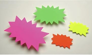 Ready Flow Mini Assorted Fluorescent Solar Burst Sign Cards - 5 1/2" L x 3 1/2" H, 100 per Pack