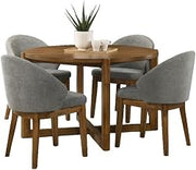 Lilola Home Andrew 5-Piece Round Dining Set with 47-inch Walnut Finish Table and 4 Light Gray Fabric Chairs, Mid-Century Modern Dining Table Set for 4