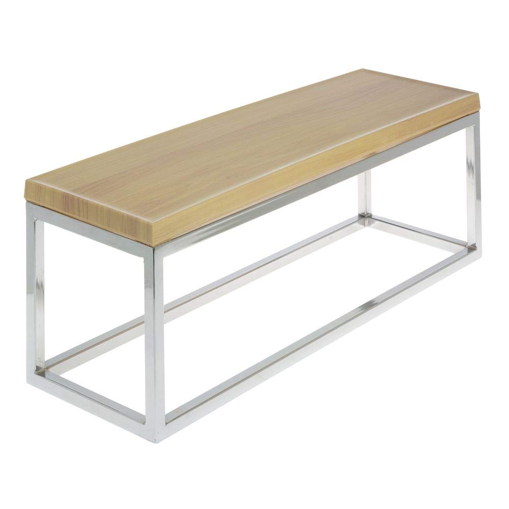 Cerve Collection Chrome Display Riser with Butcher Block Top - 7"H by HUBERT – Metal, Grey, Model 65628+40377
