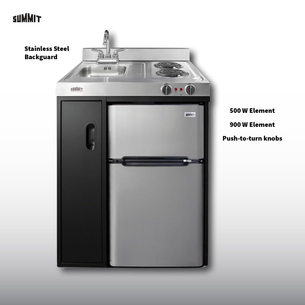 Summit 30-Inch All-In-One Kitchenette by Summit Appliance – 30-Inch, 3.2 cubic_feet, Stainless Steel, Black/Stainless, Model C30ELBK