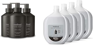 Method Gel Hand Soap, Vetiver + Amber, Reusable Black Aluminum Bottle & Premium Gel Hand Wash Refill, Vetiver + Amber, Recyclable Bottles, Biodegradable Formula, 34 fl oz (Pack of 4)