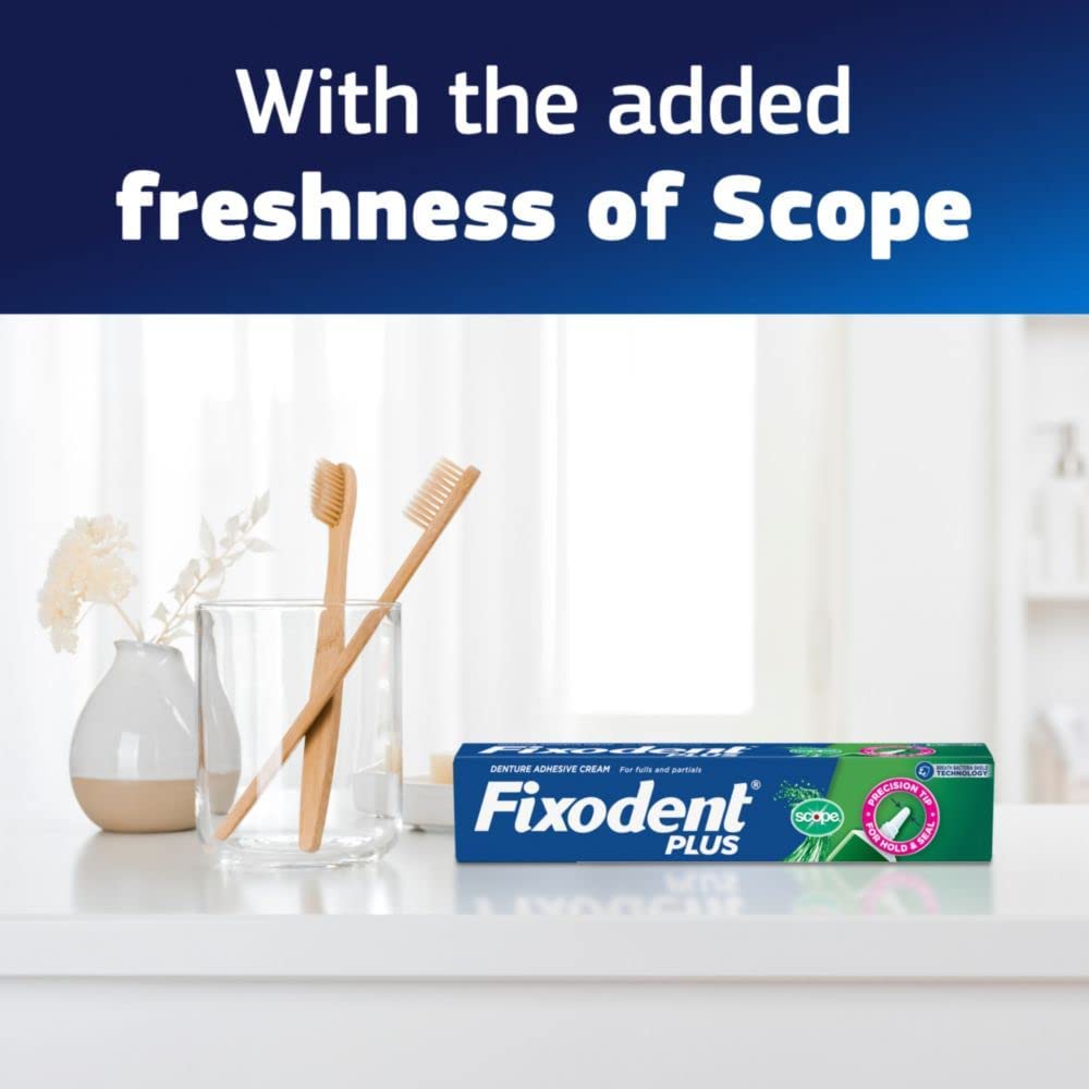 Control Denture Adhesive Cream Plus Scope Flavor 2 oz (Pack of 5) by Fixodent – White, Pack of 5, Model 0051