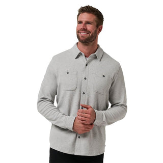 Mens Cloud Waffle Button Heather Light Grey Small by TravisMathew – Polyester Blend, Heather Light Grey, Model A42698_0HLG_